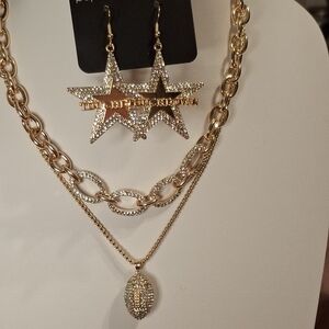 Elegant Gold and Silver Star Earrings with Necklace